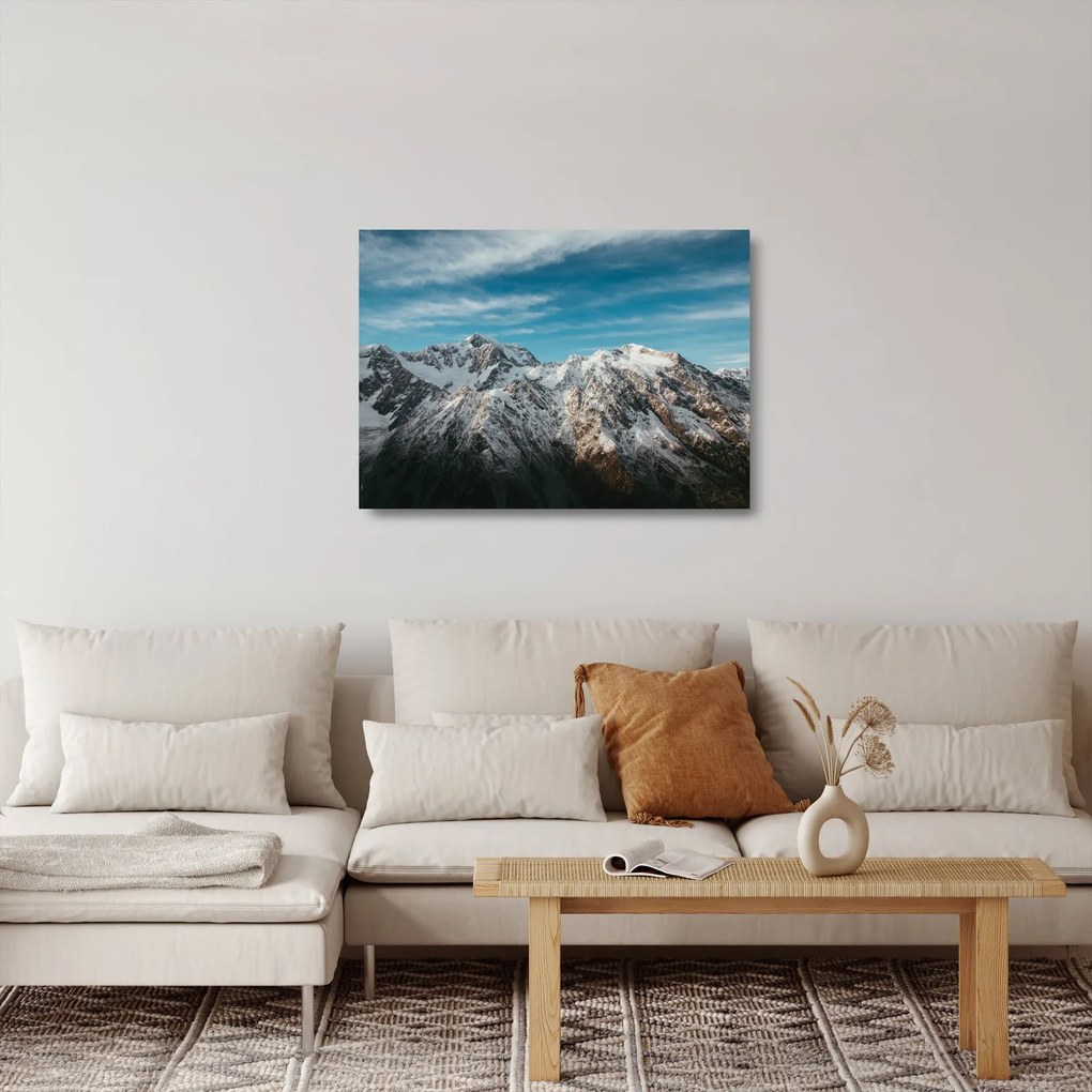 Tablou pe sticlă cu vârfuri înzăpeziți, Fiordland (70x50 cm)