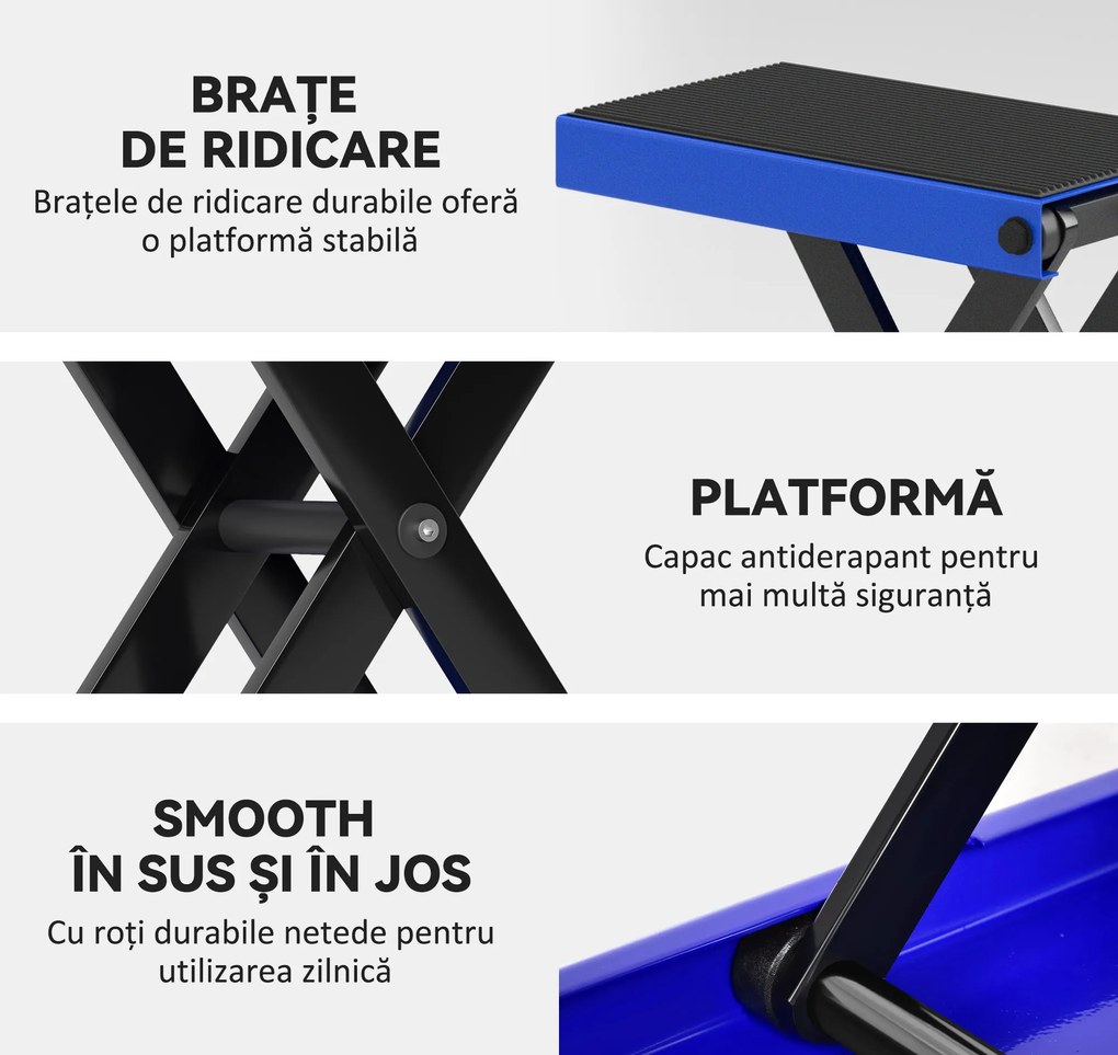 DURHAND Suport pentru Ridicarea Motocicletelor și Bicicletelor Antiderapant max 500 kg cu Înălțime Reglabilă, Suport Pliabil din Metal și Cauciuc, pentru Garaj, 41,5x23,5x10-37 cm, Albastru și Negru | Aosom Romania