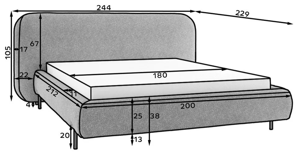 Pat matrimonial teracotă tapițat cu spațiu de depozitare cu somieră 180x200 cm Pointt – ELTAP