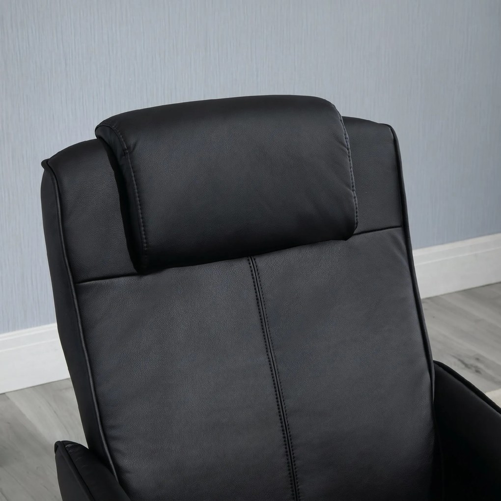 HOMCOM Fotoliu reclinabil de relaxare cu otoman pentru picioare si tapiterie din piele artificiala, 71x78x101cm, negru | Aosom Romania