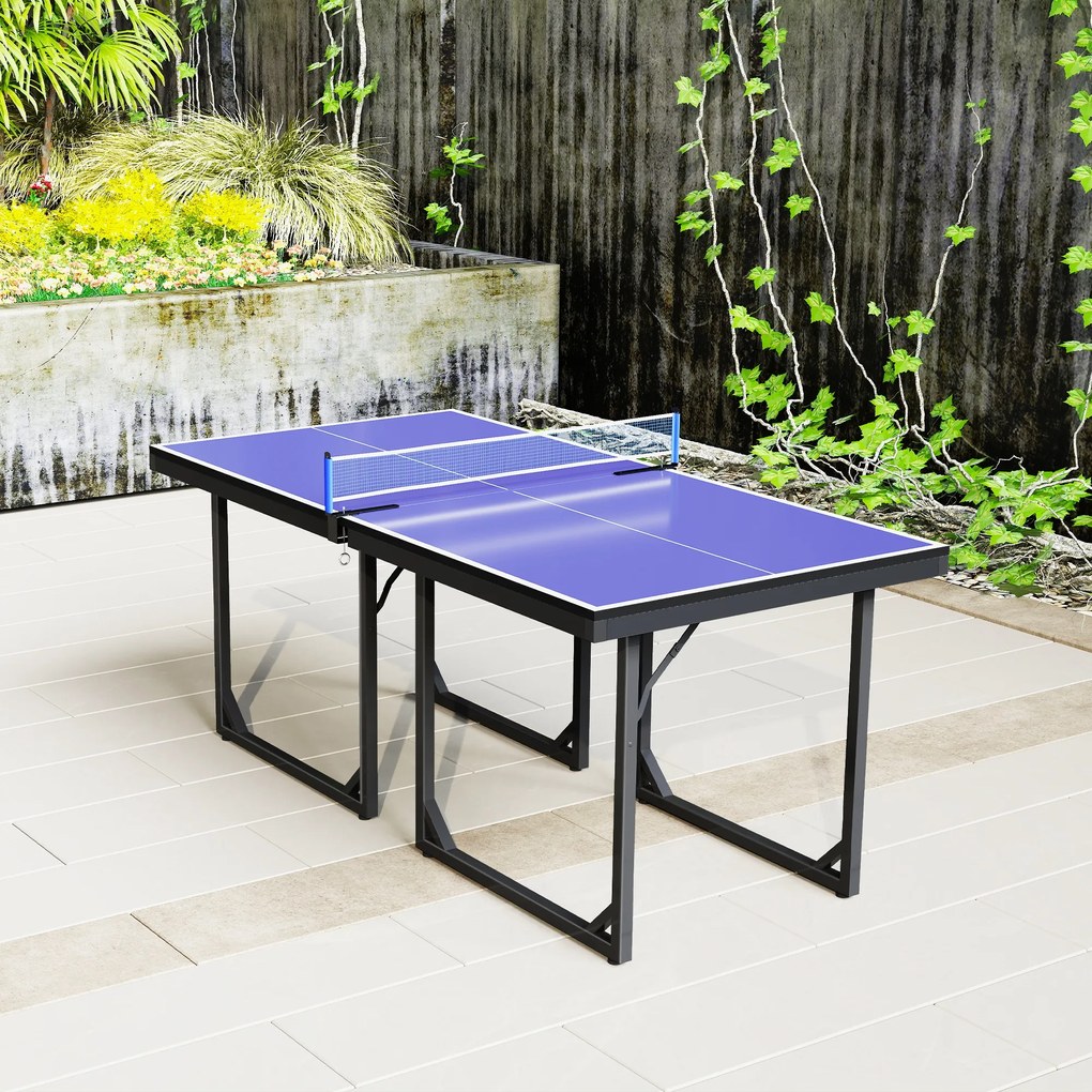 Masa de Ping Pong Pliabila, Multifuncitonala, cu Plasa din Otel si MDF, 182x91x76cm - Albastru HOMCOM | Aosom Romania