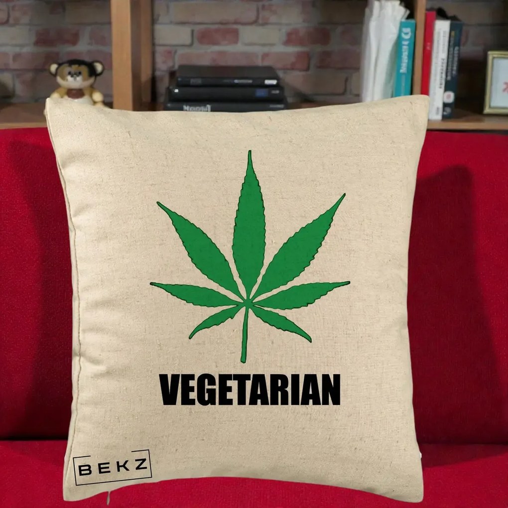 Perna Decorativa Vegetarian cu Frunza, 40x40 cm, Bej, Husa Detasabila, Perna Inclusa, BEKZ®