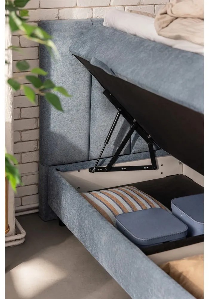 Pat boxspring albastru cu spațiu de depozitare 180x200 cm Elva Bold – Bonami Selection