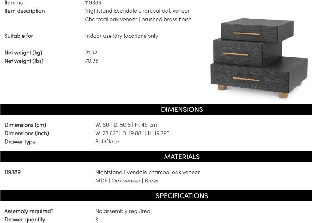 Noptiera design LUX, Furnir de stejar, Evendale, 119389 HZ