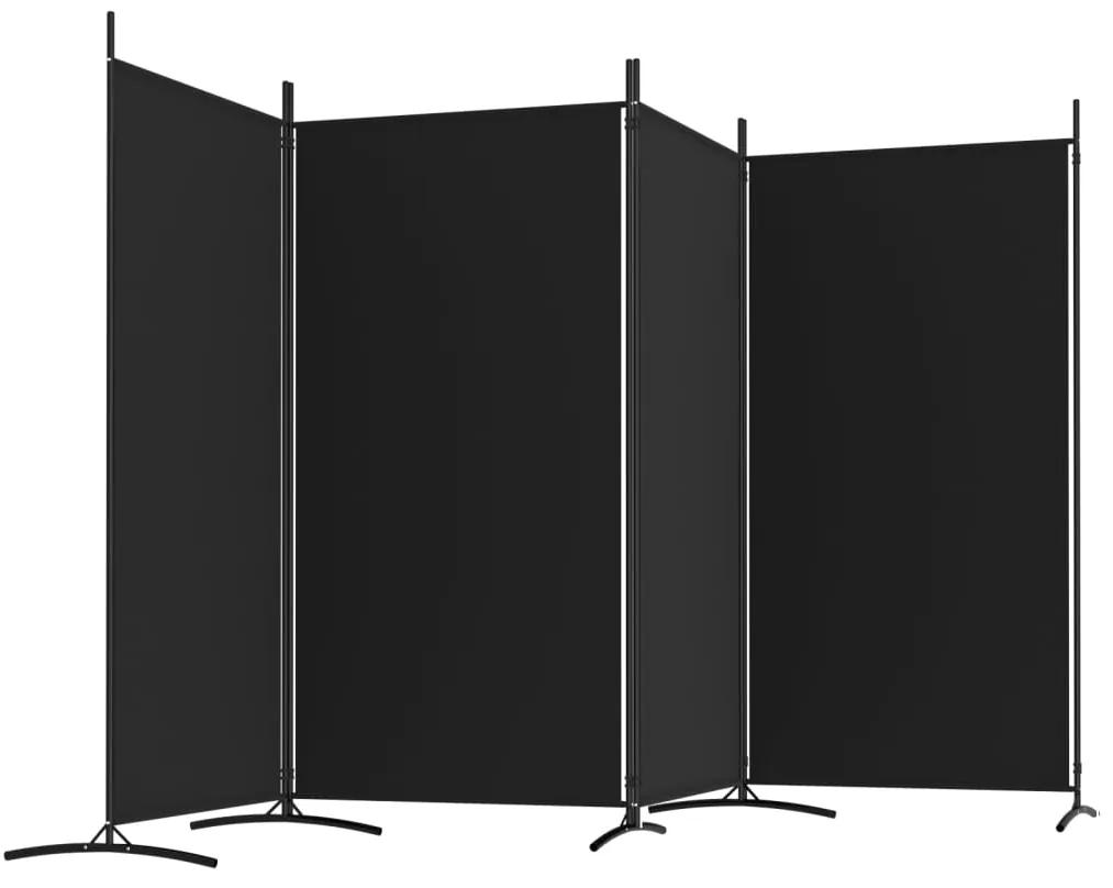 Paravan de camera cu 4 panouri, negru, 346x180 cm, textil