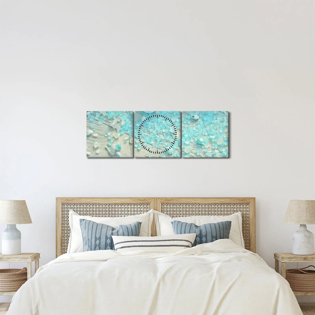 Tablou - Atmosfera de litoral în nuanțe turcoaz (cu ceas) (90x30 cm)