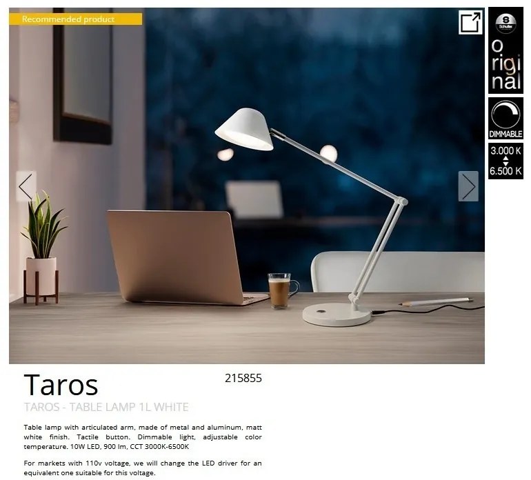 Veioza/Lampa de birou LED cu brat articulat Taros alba