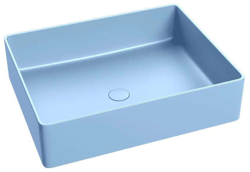 Lavoar baie dreptunghiular pe blat, albastru mat, ventil inclus, Foglia, Color Albastru mat