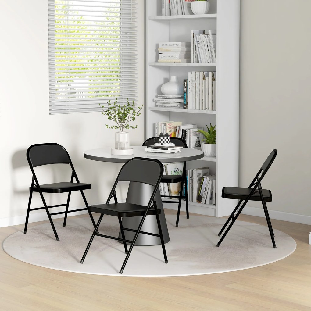 HOMCOM Set de 2 Scaune Pliabile Metalice, Tapițate cu Piele Ecologică PU, pentru Interior, cu Șezut Confortabil și Spătar Deschis | Aosom Romania