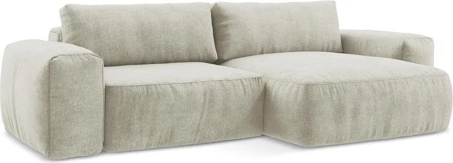 Colțar bej extensibil cu tapițerie din chenille (cu colț pe partea dreaptă/cu șezlong) Kuki – Makamii