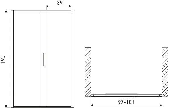 Ușă de duș Silves 100 DR 100x190 cu sticlă transparentă