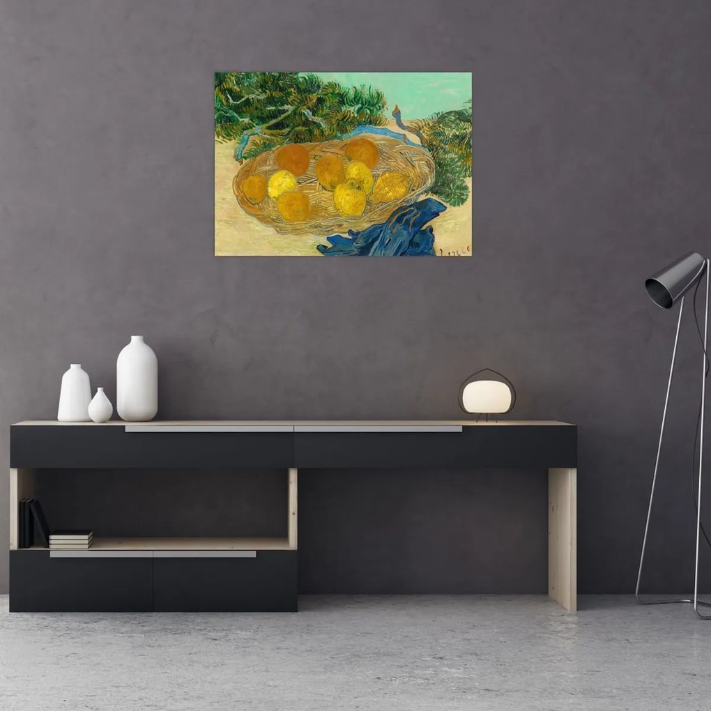 Tablou pe sticlă - Vincent van Gogh, Still Life of  Oranges and Lemons with  Blue Gloves, reproducere (70x50 cm)