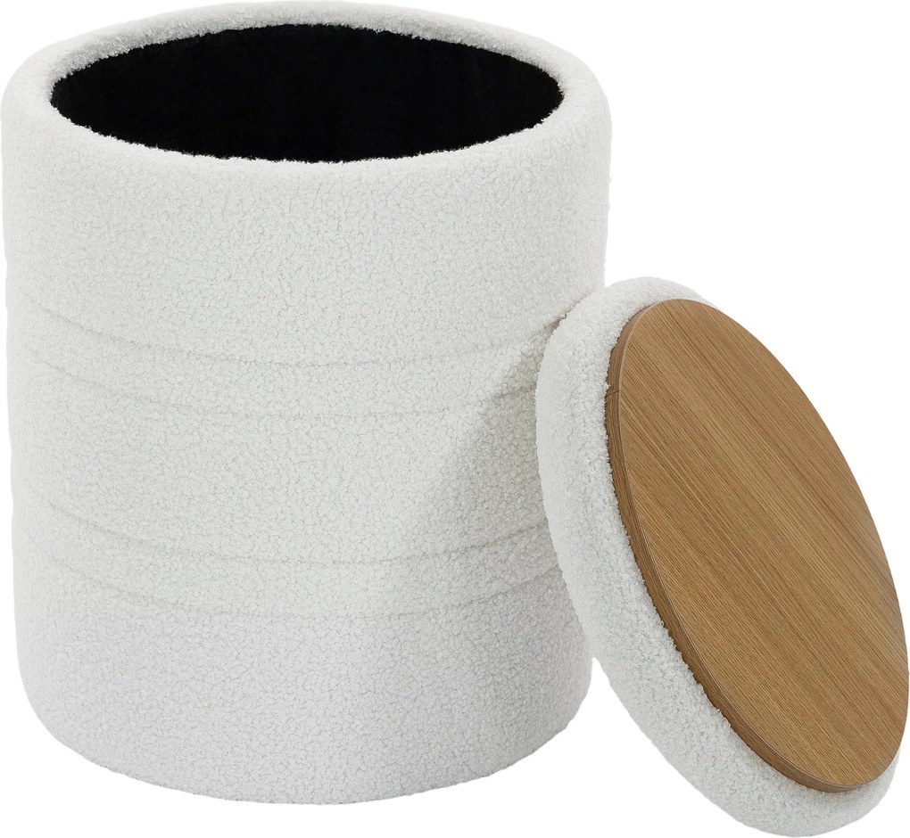 HOMCOM Taburet Rotund Tip Pouf cu Spațiu de Depozitare 33L din Sherpa cu Capac, Capacitate 120kg, Living, Hol, Alb | Aosom Romania