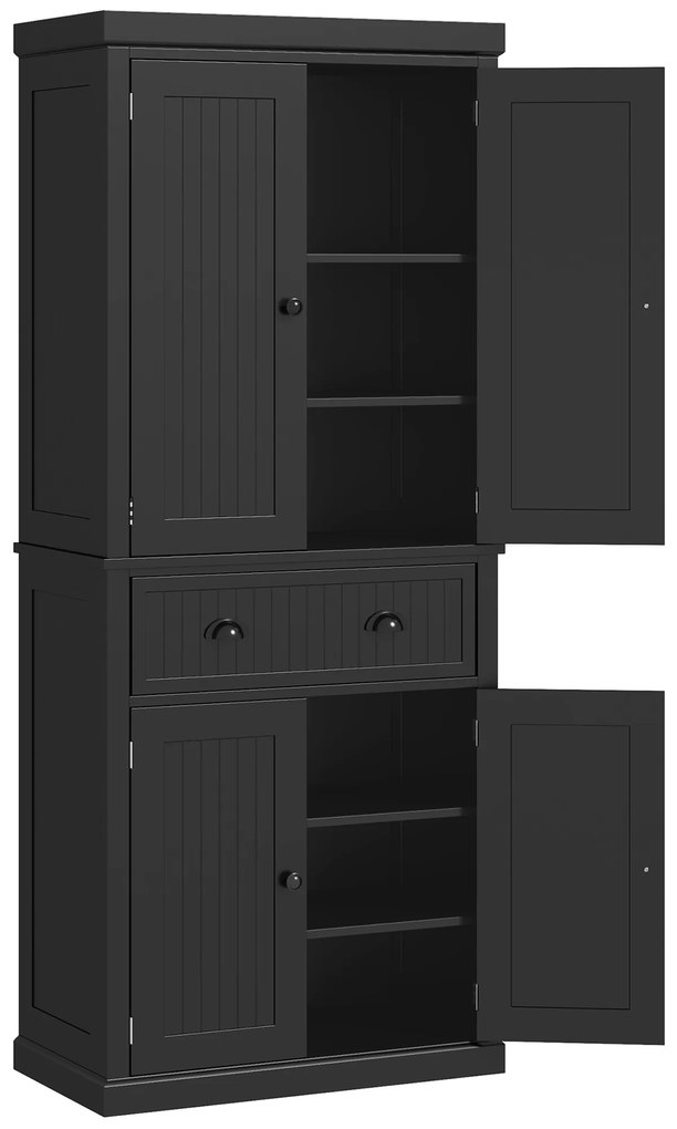 HOMCOM Armoarie de bucătărie bufet de bucătărie multi-spații de depozitare rafturi reglabile 4 uși și sertar mare 76,2 x 40,2 x 183 cm negru | Aosom Romania