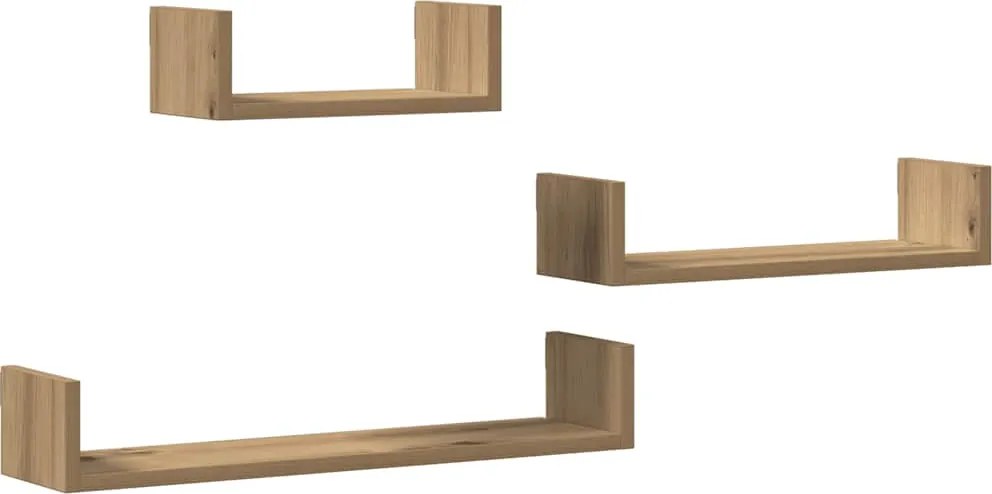 vidaXL Rafturi de perete, 3 buc., stejar artizanal lemn prelucrat