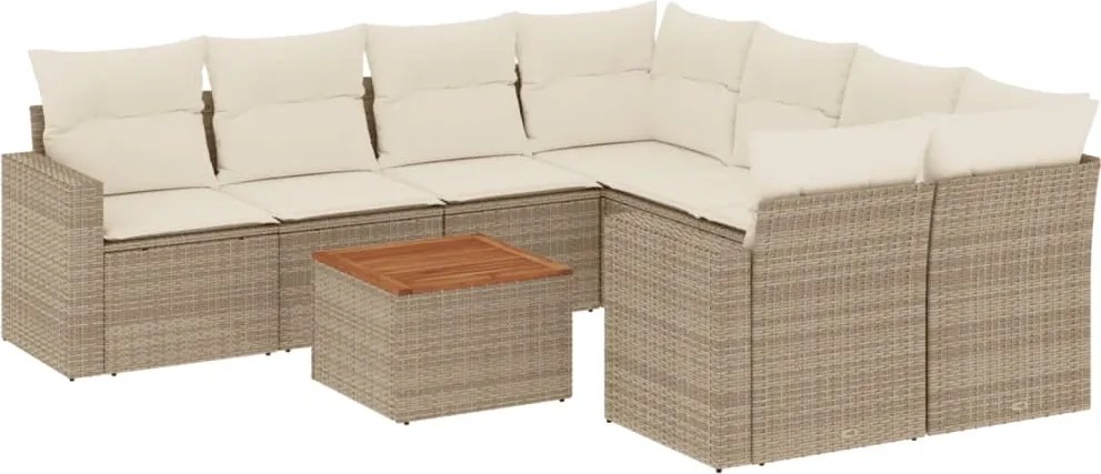 vidaXL Set canapele de grădină, 9 piese, cu perne, bej, poliratan