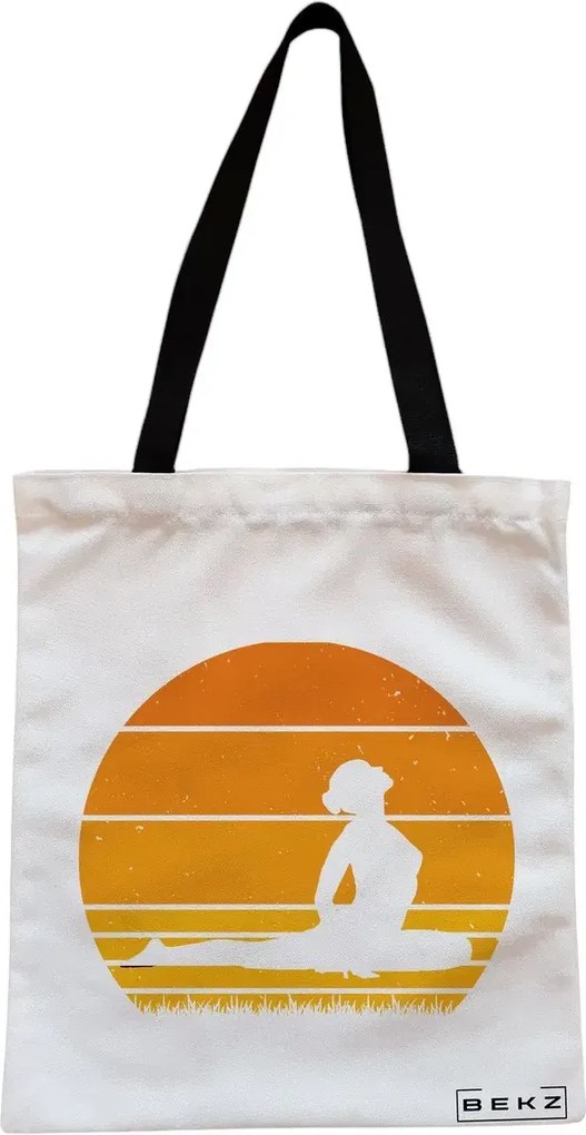 Sacosa de Panza pentru Cumparaturi, Geanta Tote, Yoga 12, Cu fermoar, 38x34.5 cm, Alba, BEKZ®