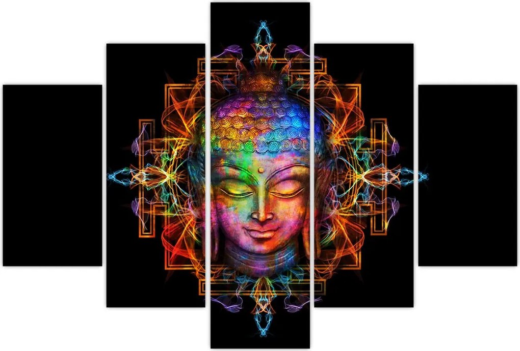 Tablou - Bustul lui Buddha în culori neon (150x105 cm)