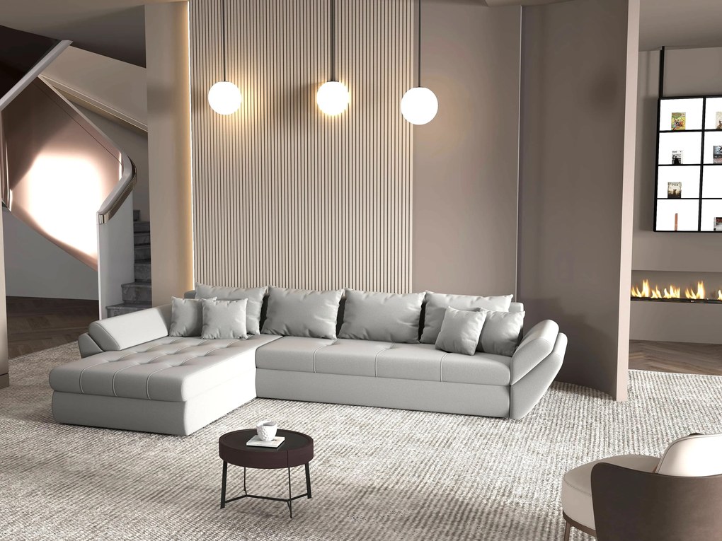 Colțar extensibil dumonde cu ladă de depozitare si sezut confortabil din spuma high-density, Loana XL Royal Antracit 335x185 cm