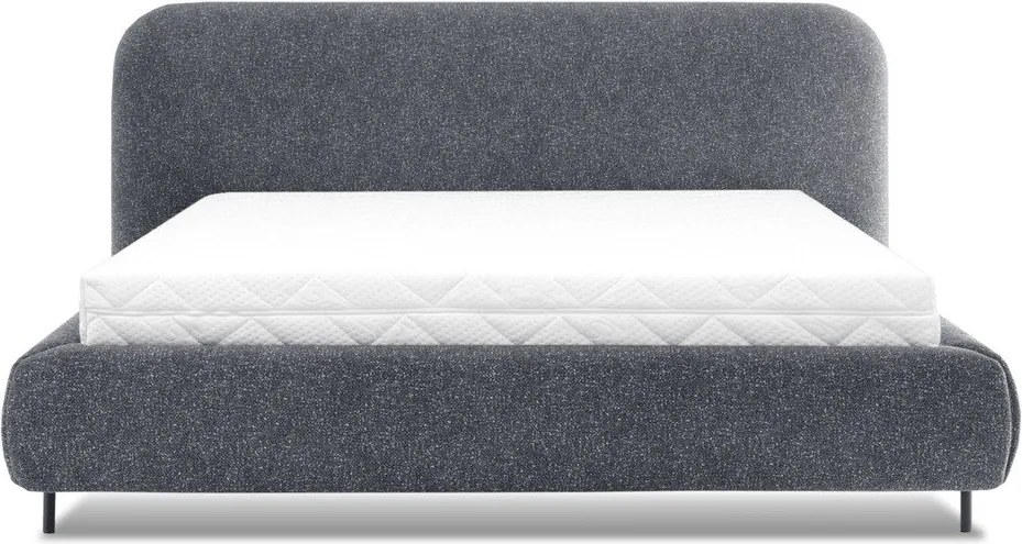 Pat matrimonial albastru tapițat cu spațiu de depozitare cu somieră 140x200 cm Pointt – ELTAP