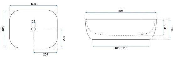 REA-U6300 - Lavoar MONA SLIM pentru montaj pe blat 40x50,5 cm ceramică/alb lucios