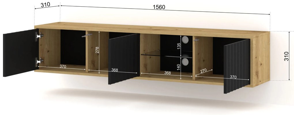 Masă TV 156 Vinear (Stejar artisan + Negru). 1125134