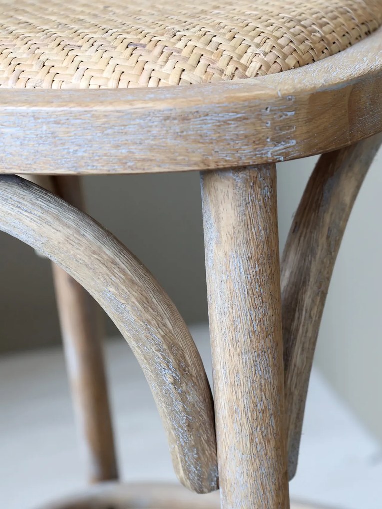 Scaun de bar din lemn de cauciuc și rattan, natur, H92 cm, Old French