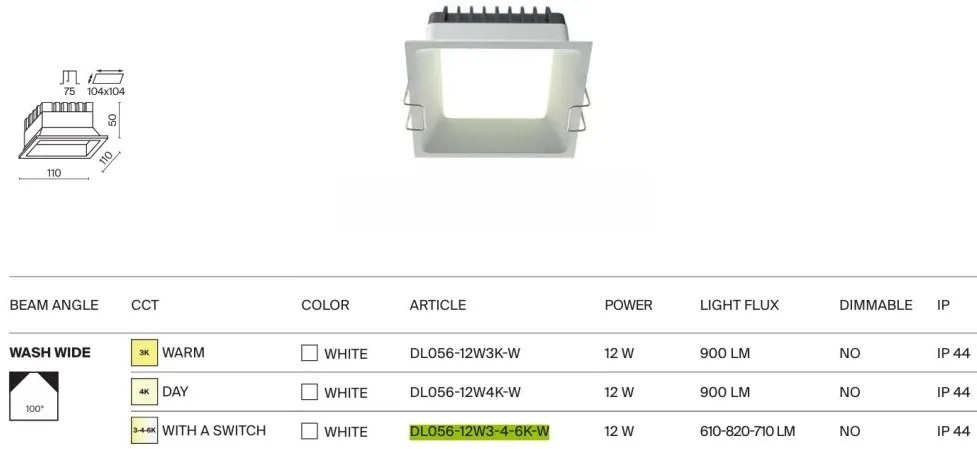 Spot LED incastrabil protectie IP44 Okno 11x11cm CCT