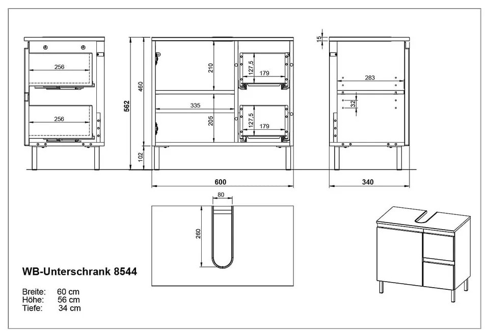 Dulap gri închis sub chiuvetă cu aspect de stejar 60x56 cm Salinas - Germania