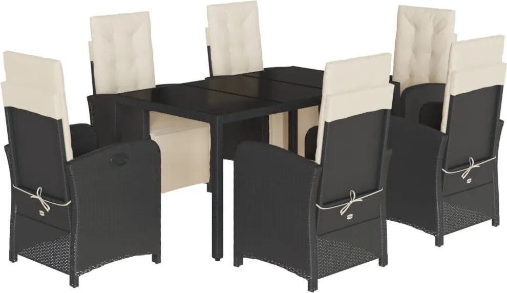 vidaXL Set mobilier de grădină cu perne, 7 piese, negru, poliratan