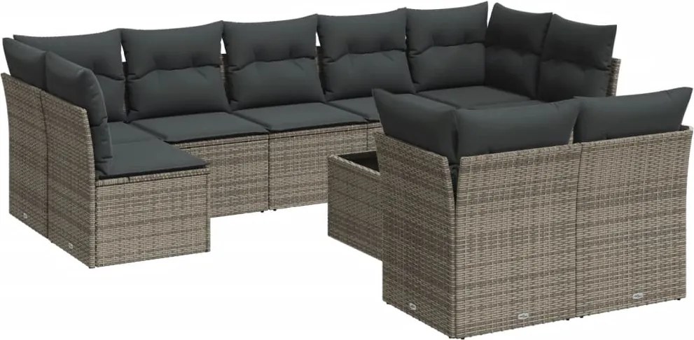 vidaXL Set mobilier de grădină cu perne, 10 piese, gri, poliratan
