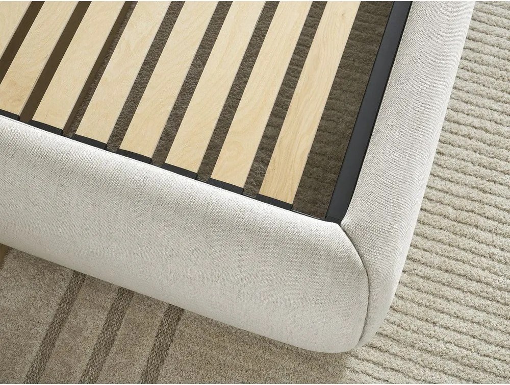 Pat matrimonial bej tapițat cu spațiu de depozitare/fără tăblie cu somieră 160x200 cm Inera – Bobochic Paris