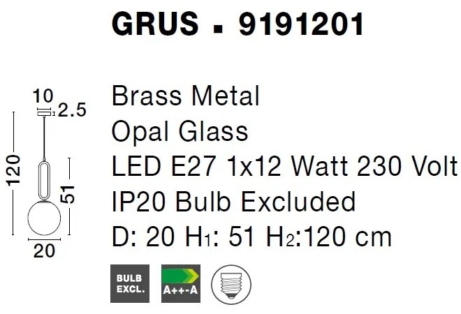 Lustra, Pendul modern Grus Brass 20cm