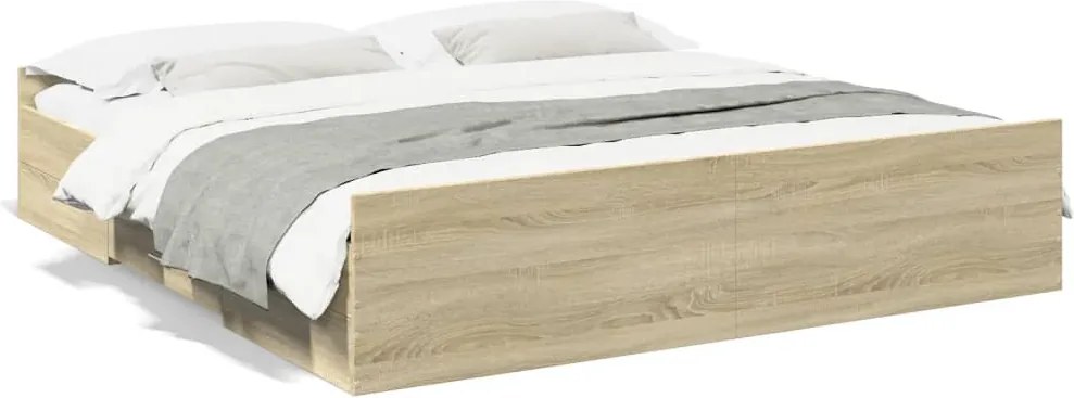 vidaXL Cadru de pat cu sertare stejar sonoma 200x200 cm lemn prelucrat