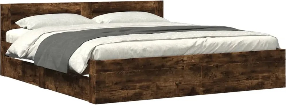 vidaXL Cadru de pat cu tăblie stejar fumuriu 180x200 cm lemn prelucrat