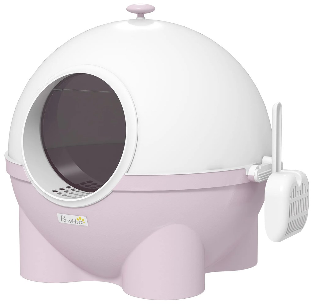 PawHut Litieră cu Capac pentru Pisici, Litiera pentru Pisici Mare cu Capac, Lopatica, Pedala pentru Nisipul care Cade, Maner Superior, Verde Deschis | Aosom Romania