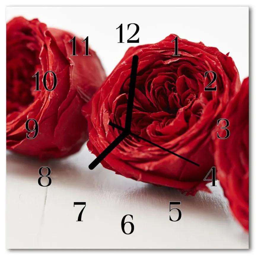Ceas de perete din sticla pătrat Flori flori roșii