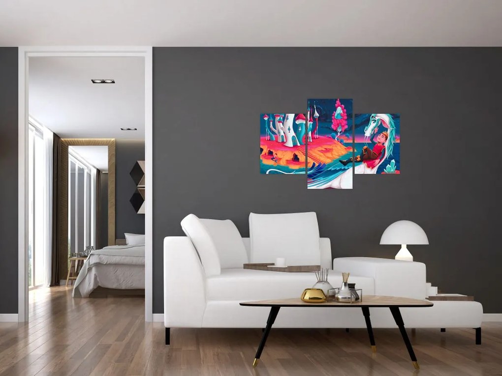 Tablou - Prinț și prințesa cu dragon (90x60 cm)