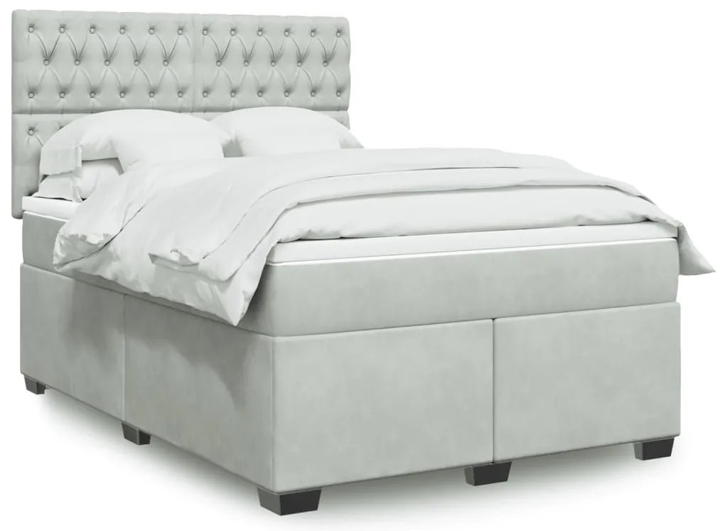 vidaXL Pat box spring cu saltea, gri deschis, 160x200 cm, catifea