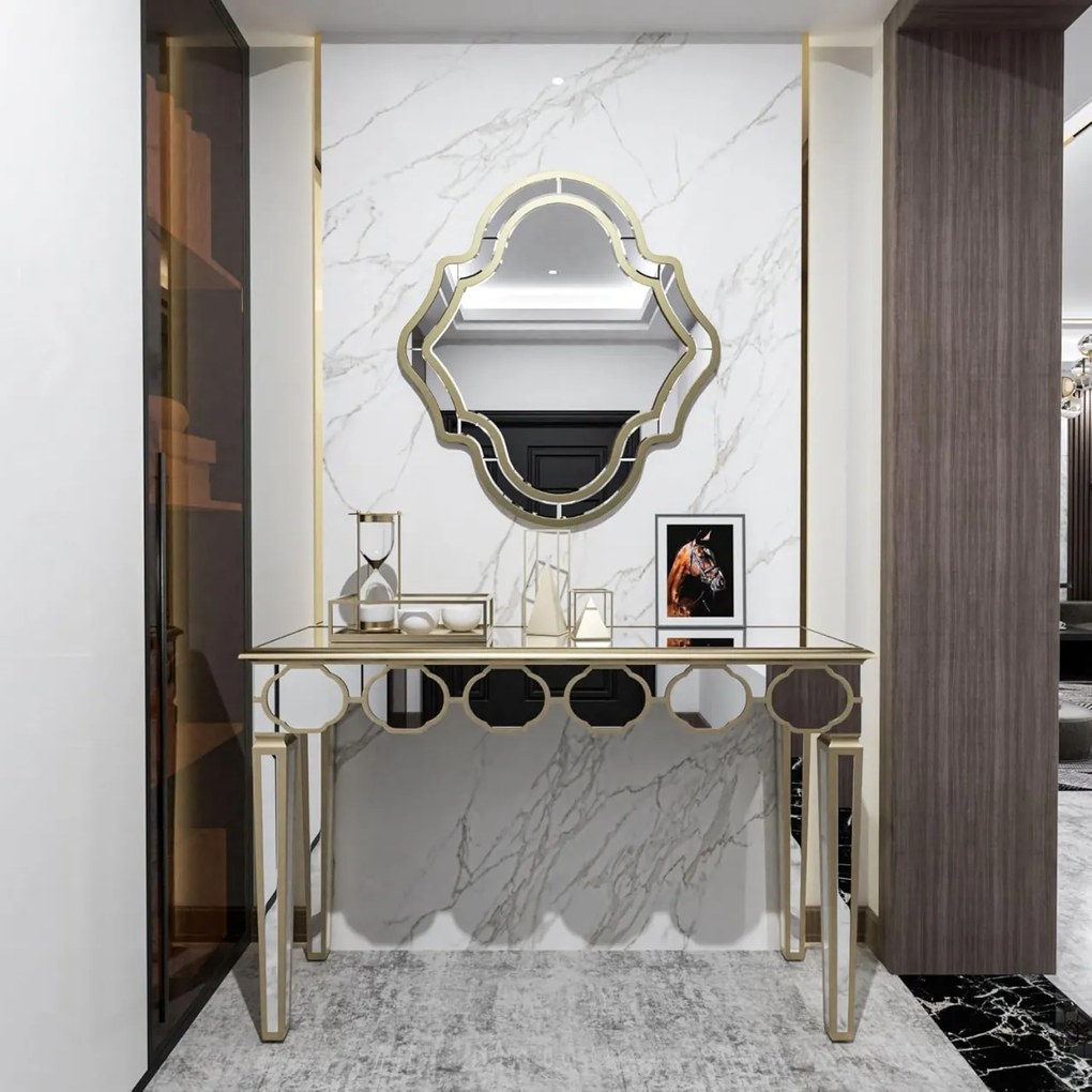 MAOG203 - Masa toaleta oglinda, masuta consola, 120 cm, cosmetica machiaj, vanity birou, Argintiu