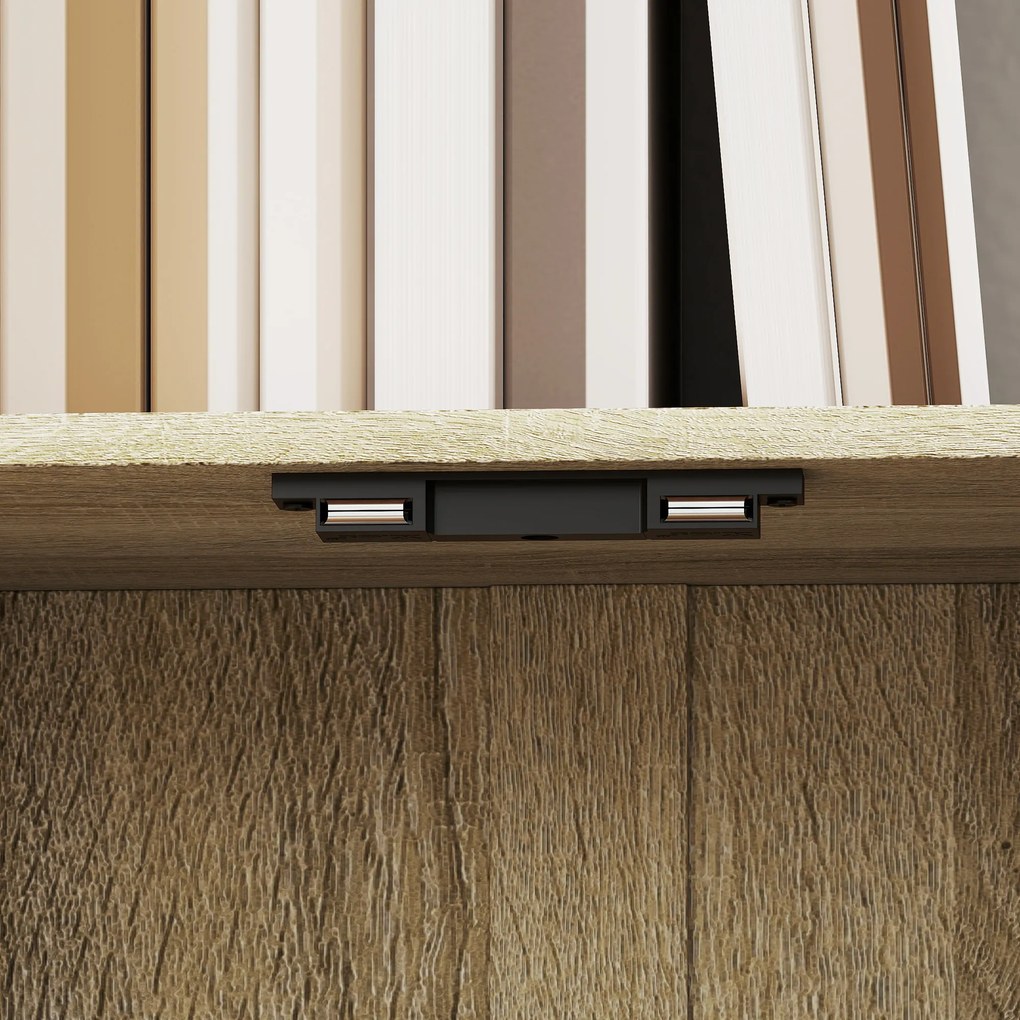HOMCOM Bibliotecă cu 5 nivele, mobilier de depozitare cu rafturi și dulap cu dublă ușă, 60 x 23,8 x 179,2 cm, lemn natural | Aosom Romania