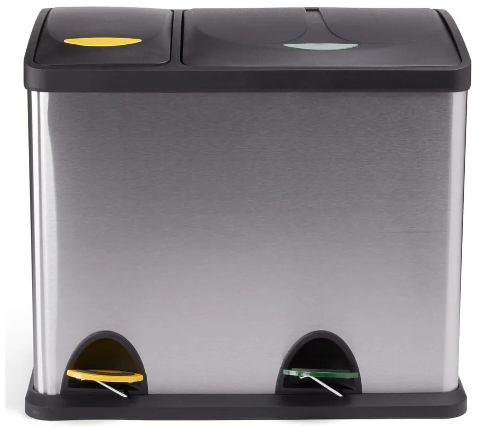 Coș de gunoi argintiu mat pentru reciclare/cu pedală 18+8 l din oțel Tri Selectif – MSV