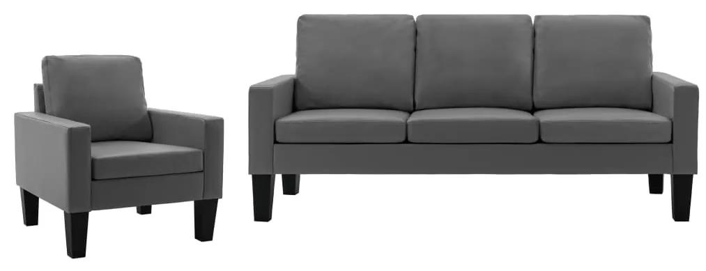 vidaXL Set de canapele, 2 piese, gri, piele ecologică