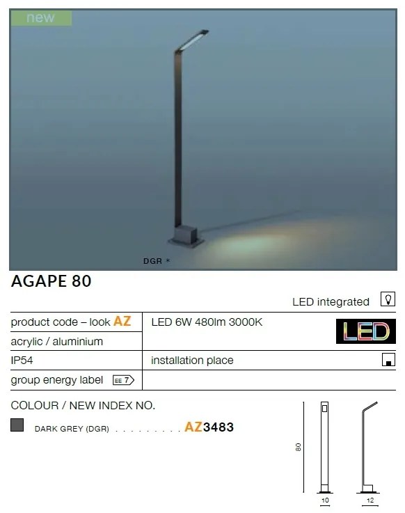 Stalp LED iluminat exterior IP54 AGAPE H-80cm ZZ AZ3483