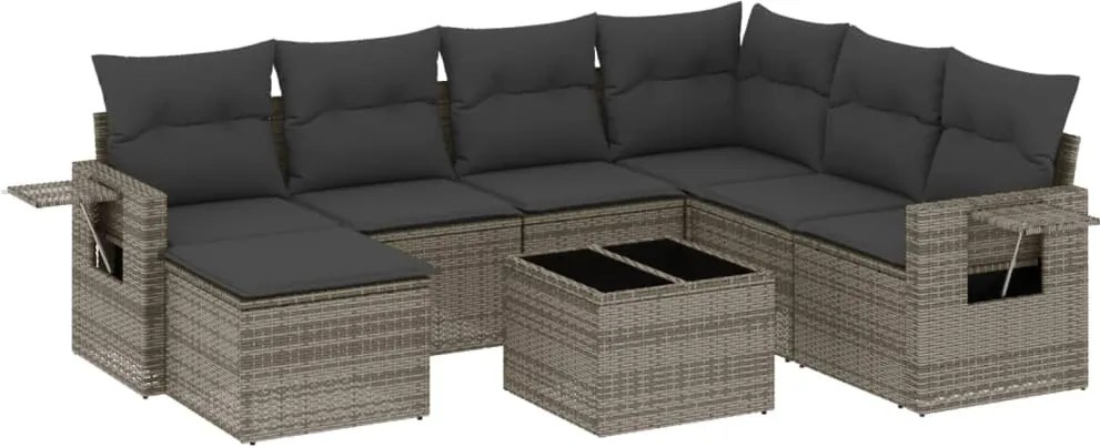 vidaXL Set canapele de grădină cu perne, 8 piese, gri, poliratan