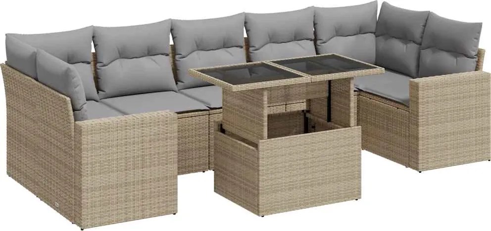 vidaXL Set canapele de grădină, 8 piese, cu perne, bej, poliratan