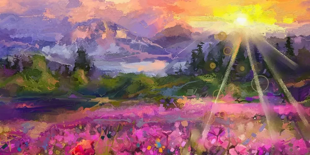 Tablou pictură în ulei peisajul multicolor