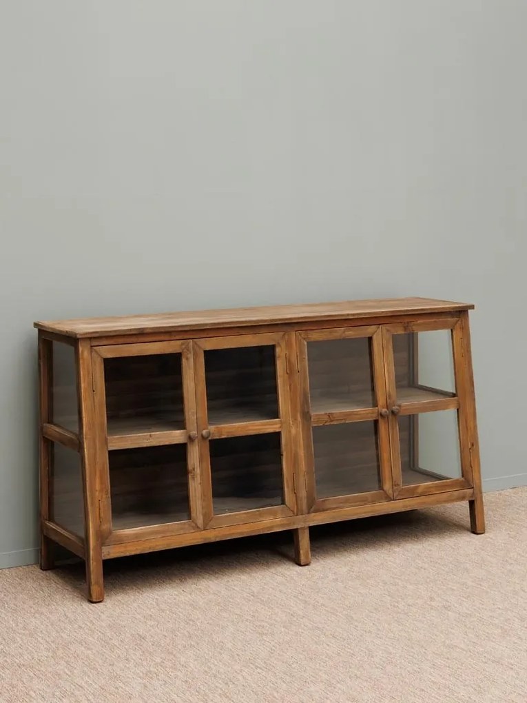 Bufet din lemn masiv si sticla, cu aspect rustic, Laval
