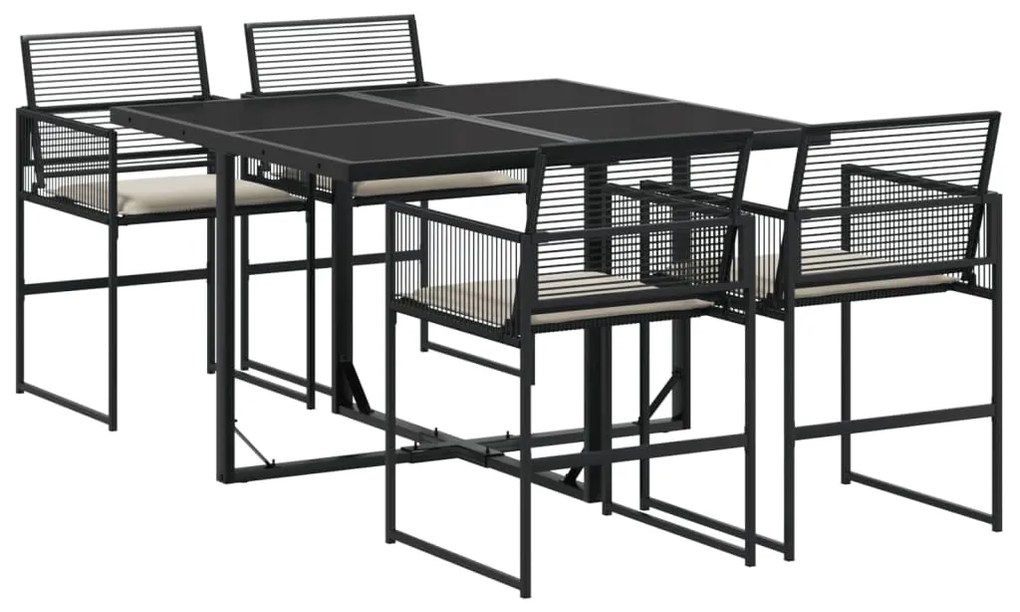 3295008 vidaXL Set mobilier de grădină cu perne, 5 piese, negru, poliratan