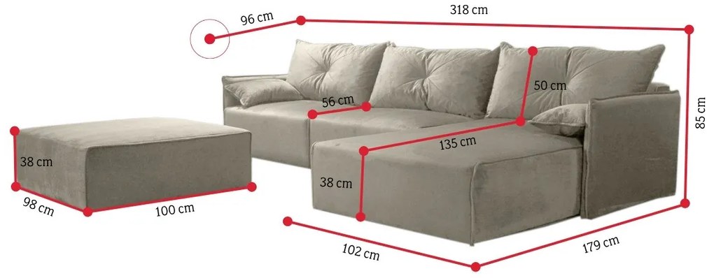Supermobel Canapea extensibilă de colț LEON + taburet, 318x85x179, royal 14, stanga